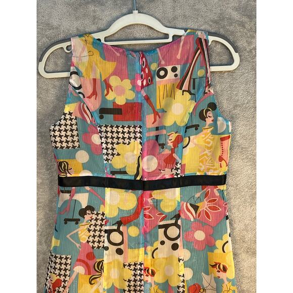 Y2K Bentley A Babydoll Dress Size 0 Chiffon Retro Graphic Ladies Twee Academia - Picture 5 of 8